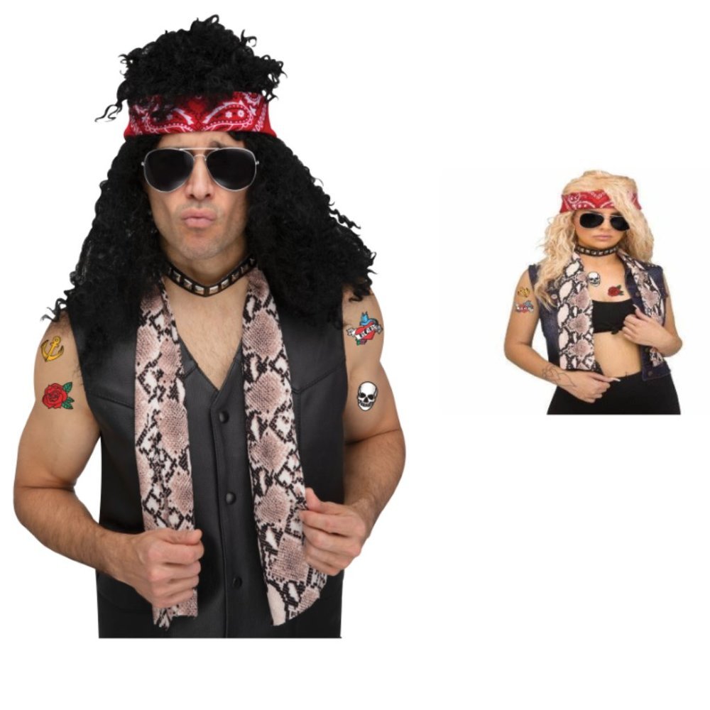 80's Rocker Kit Halloween Costume 14+ Bandana, Sunglasses, Tattoo 5 Pc Accessory